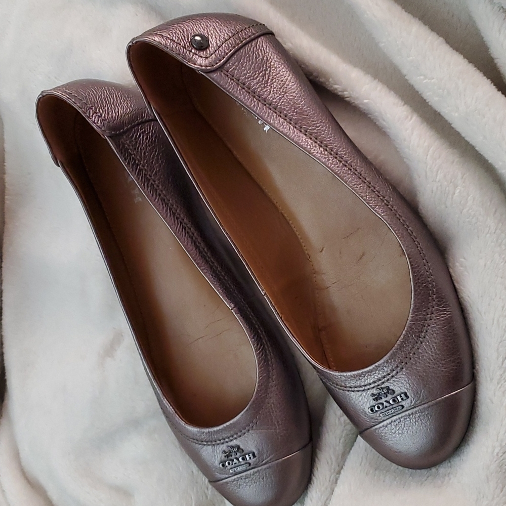 Coach Chelsea Silver Metallic Ballet Flat Sz 6.5